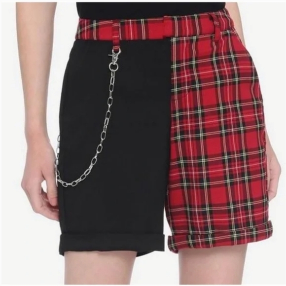 Hot Topic Pants - Hot Topic Plaid & Black Split Shorts Goth Sz L